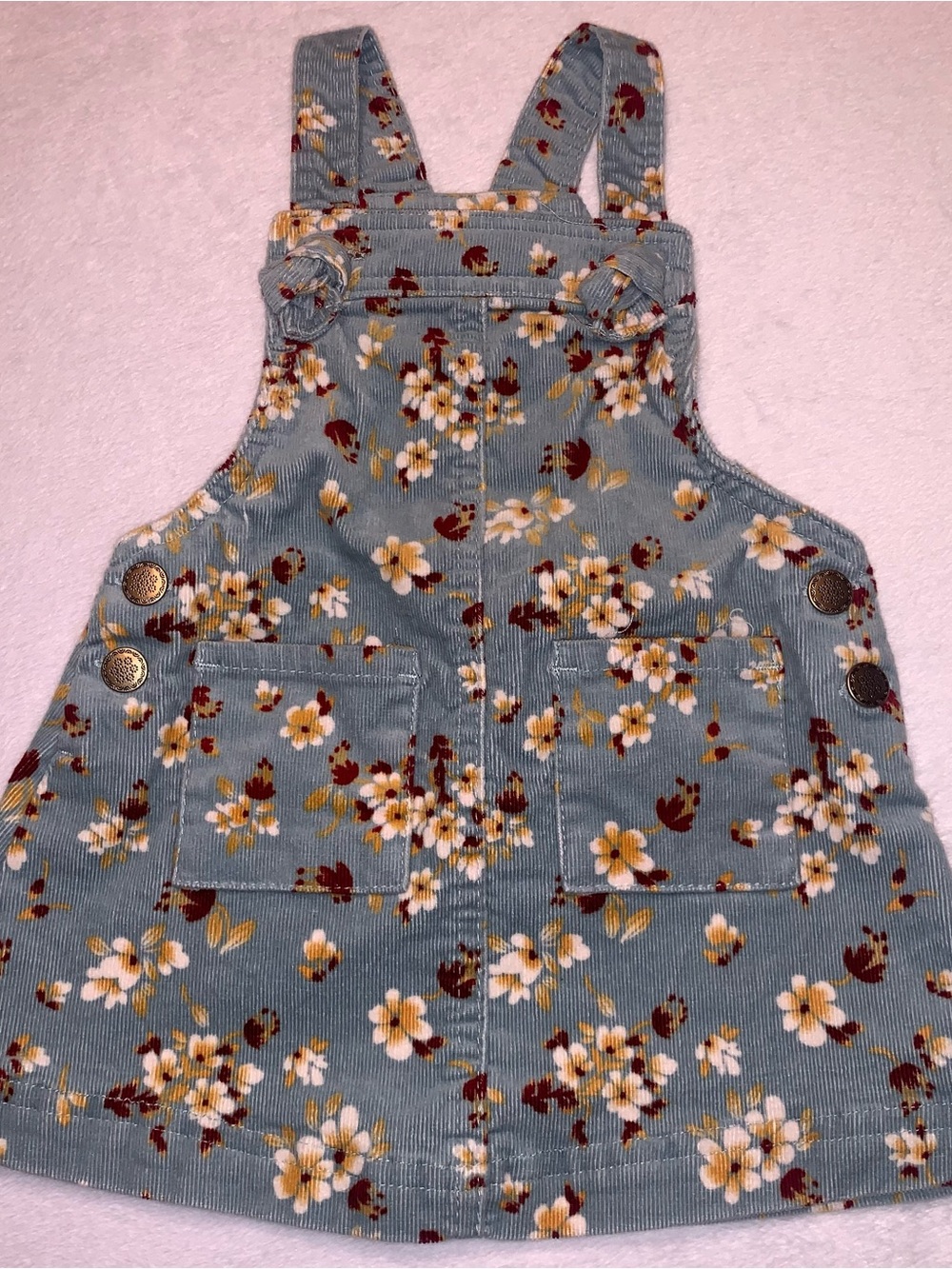 Tahari Girls Light Blue Floral Corduroy Jumper Dress Cottagecore Size-12months